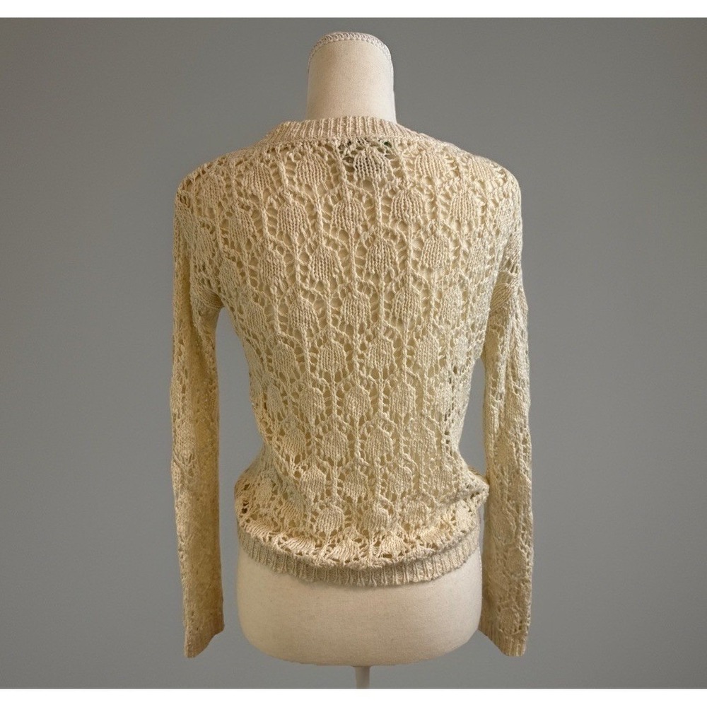 Flying Tomato Crochet Open Knit Sweater Womens XS Ivory Cotton Blnd Boho Cottage - Picture 5 of 10